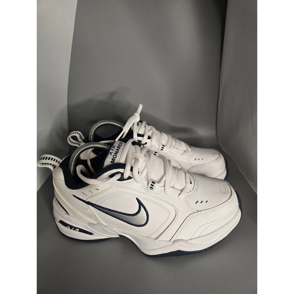 Nike Air Monarch IV White Navy Silver Mens Size 6.5 W 416355-102 Cross Trainer